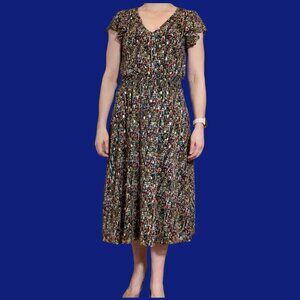 MSK Multicolor Smocked Waist Flutter Sleeve Midi Dress SP